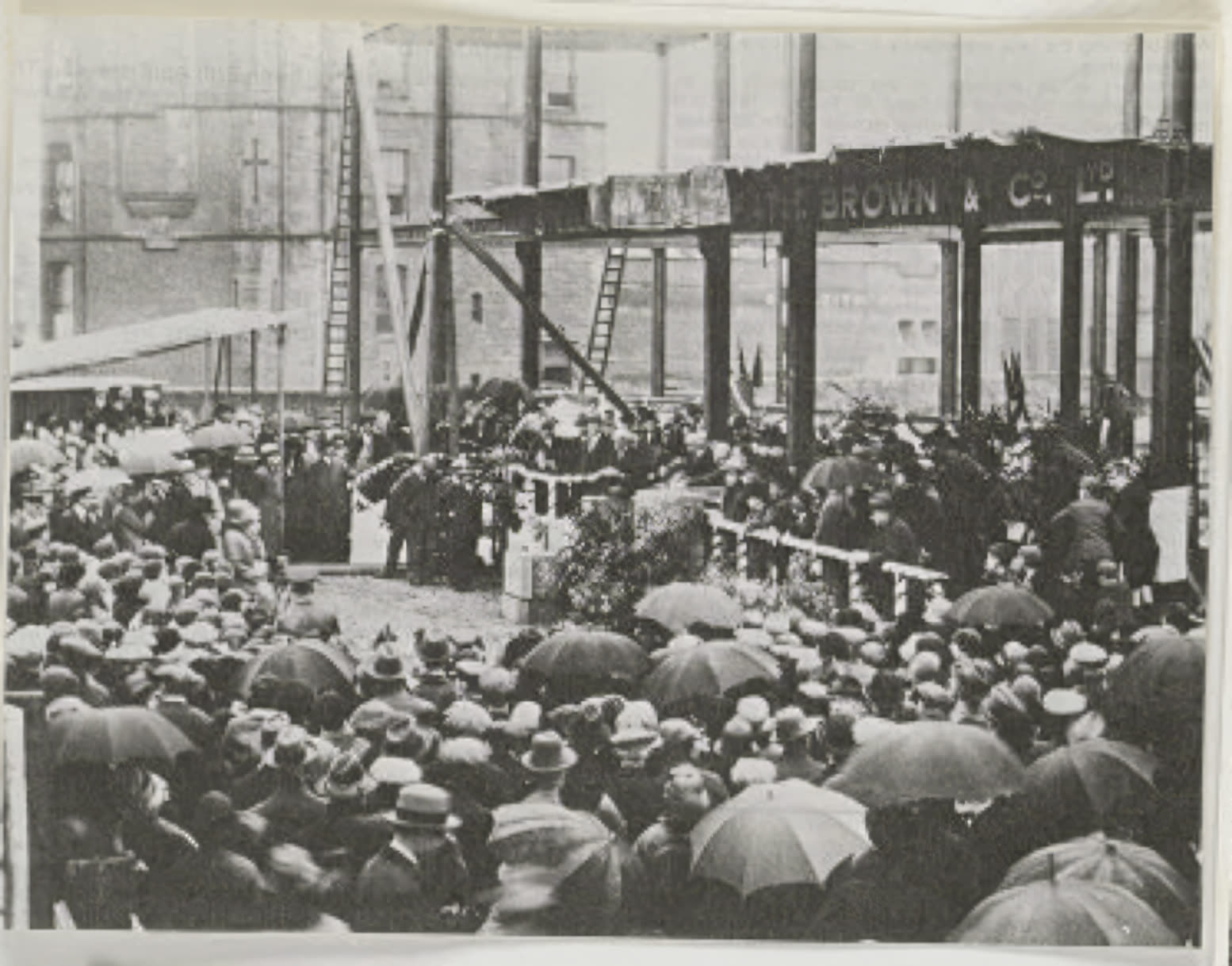 The foundation stone of the Duke Street Leith Academy building being laid, circa 1930