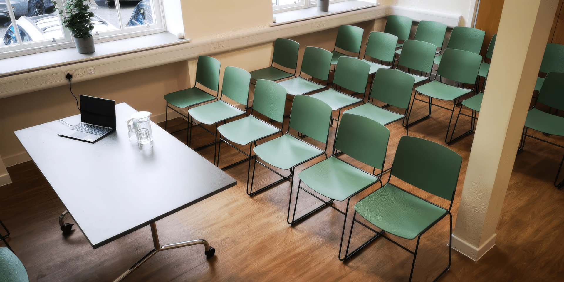 Wee Duncan room set out theatre-style with rows of chairs facing the front